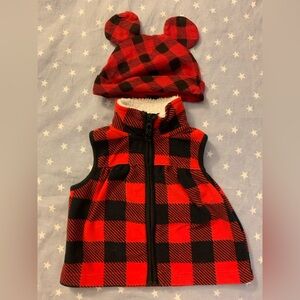 Disney  Plaid Hat & Carter’s Baby Soft Fleece Vest